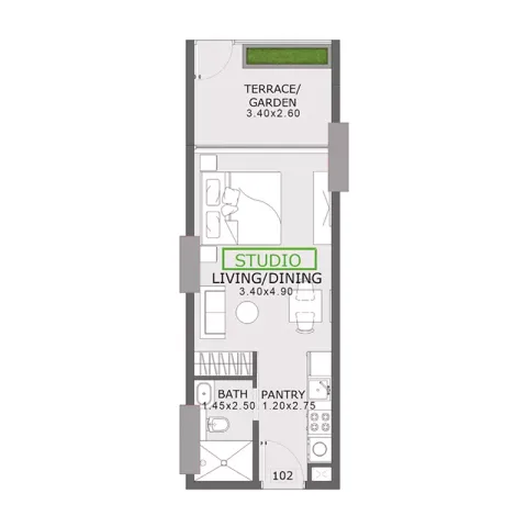 Floor plan, Studio, 369 sq ft