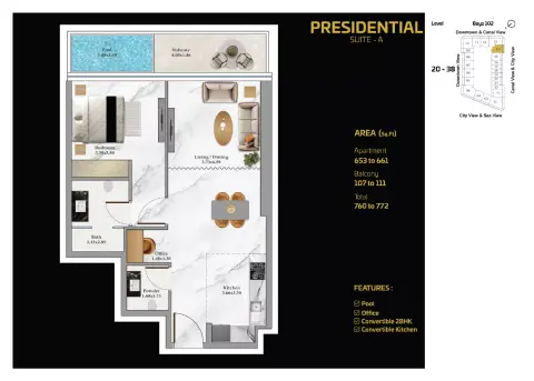 Floor plan, 1 Bed, 772 sq ft