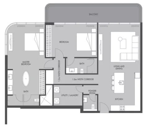 Floor plan, 2 Beds, 1,561 sq ft