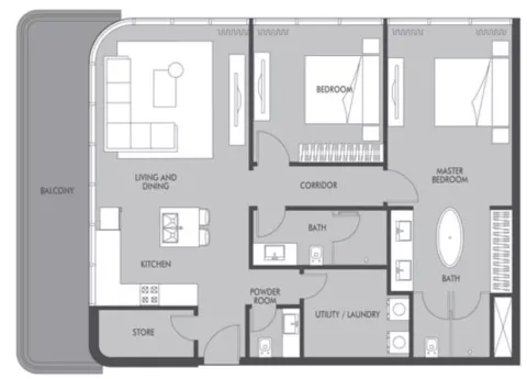 Floor plan, 2 Beds, 1,377 sq ft