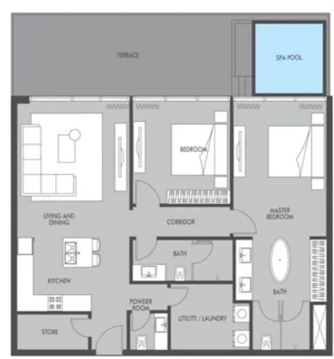 Floor plan, 2 Beds, 1,528 sq ft