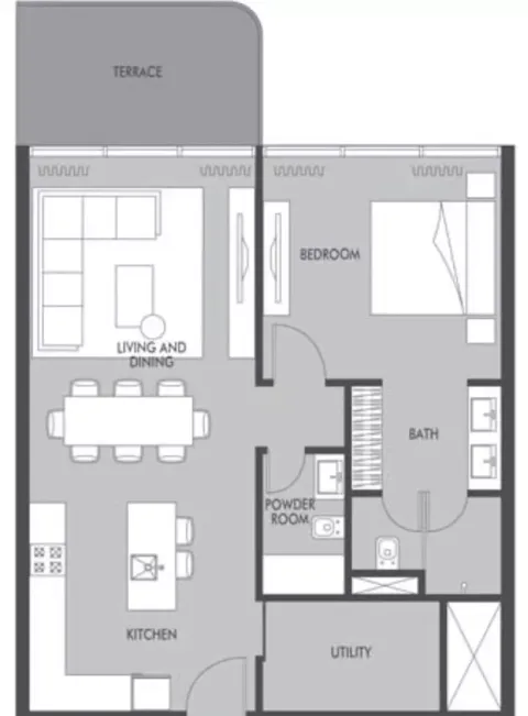 Floor plan, 1 Bed, 882 sq ft