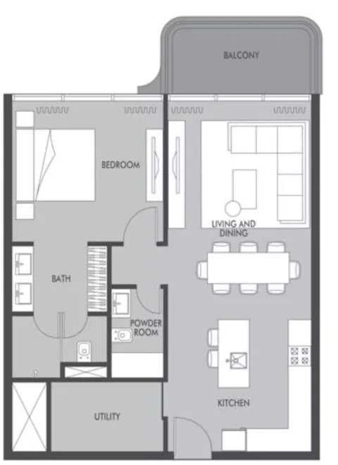 Floor plan, 1 Bed, 861 sq ft