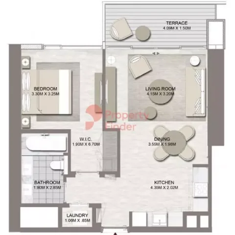Floor plan, 1 Bed, 708 sq ft