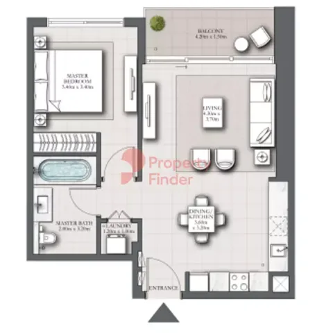 Floor plan, 1 Bed, 768 sq ft