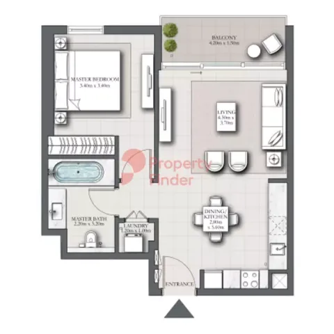 Floor plan, 1 Bed, 750 sq ft