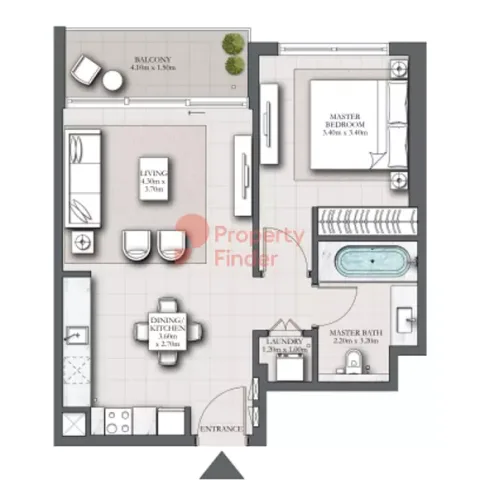 Floor plan, 1 Bed, 750 sq ft