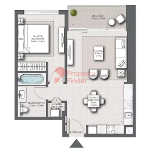 Floor plan, 1 Bed, 768 sq ft