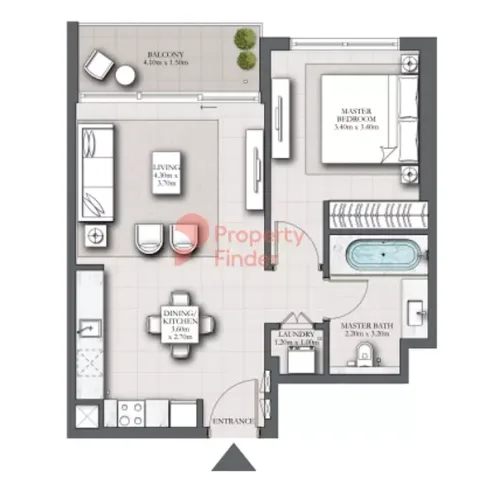 Floor plan, 1 Bed, 750 sq ft