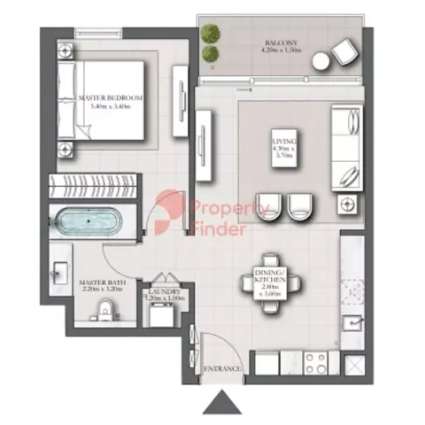 Floor plan, 1 Bed, 760 sq ft