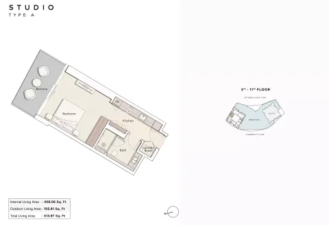 Floor plan, Studio, 513 sq ft