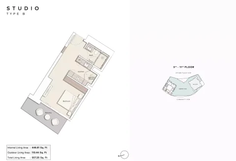 Floor plan, Studio, 557 sq ft