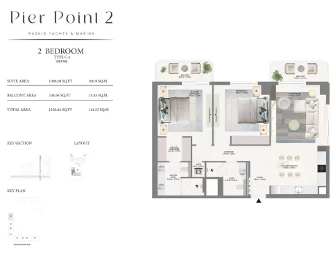 Floor plan, 2 Beds, 1,230 sq ft