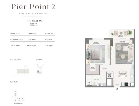 Floor plan, 1 Bed, 803 sq ft