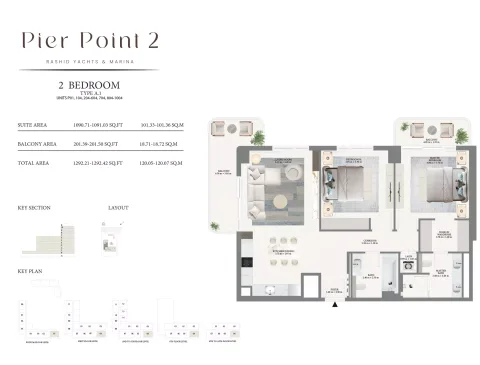 Floor plan, 2 Beds, 1,292 sq ft