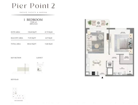 Floor plan, 1 Bed, 803 sq ft