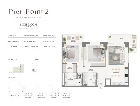 Floor plan, 2 Beds, 1,284 sq ft