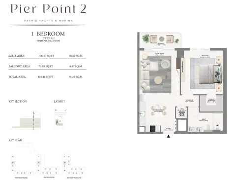 Floor plan, 1 Bed, 810 sq ft