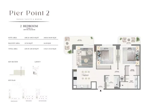 Floor plan, 2 Beds, 1,283 sq ft