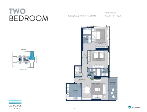 Floor plan, 2 Beds, 1,980 sq ft