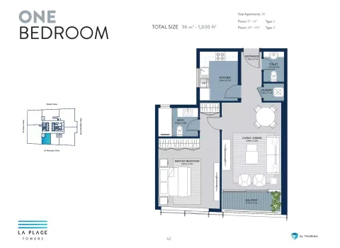 Floor plan, 1 Bed, 1,030 sq ft