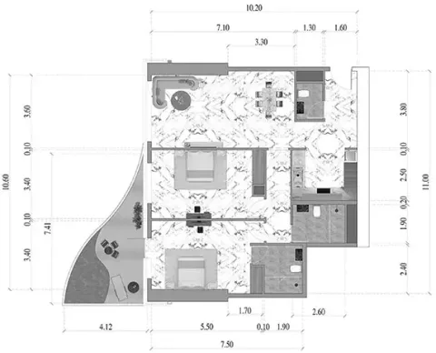 Floor plan, 2 Beds, 1,342 sq ft