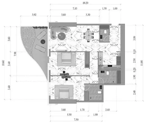 Floor plan, 2 Beds, 1,405 sq ft