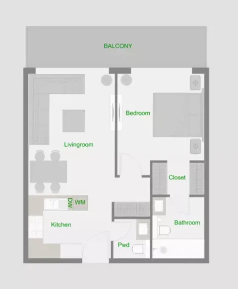 Floor plan, 1 Bed, 773 sq ft