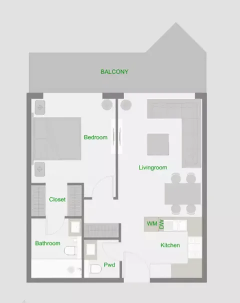 Floor plan, 1 Bed, 773 sq ft