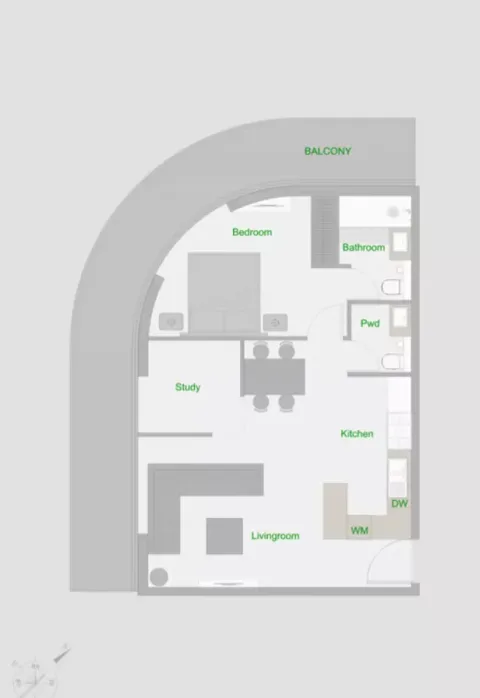 Floor plan, 1 Bed, 1,020 sq ft