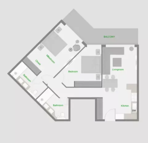 Floor plan, 2 Beds, 1,123 sq ft