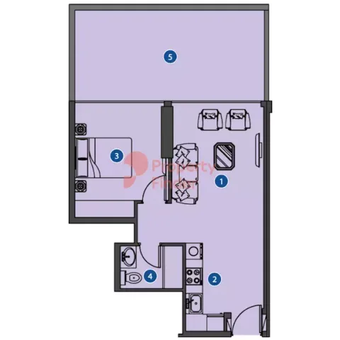 Floor plan, 1 Bed, 734 sq ft
