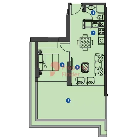 Floor plan, 1 Bed, 677 sq ft