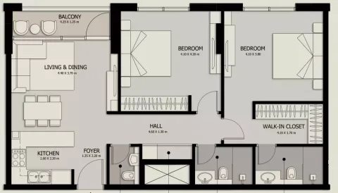 Floor plan, 2 Beds, 0 sq ft