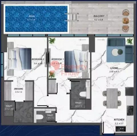 Floor plan, 2 Beds, 0 sq ft