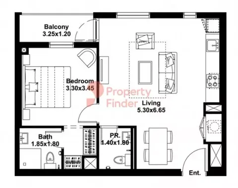 Floor plan, 1 Bed, 658 sq ft