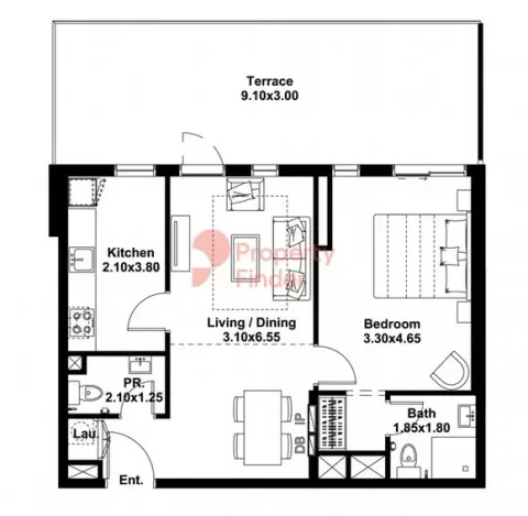 Floor plan, 1 Bed, 949 sq ft