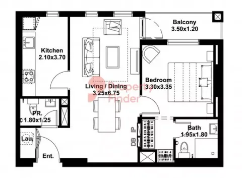 Floor plan, 1 Bed, 680 sq ft
