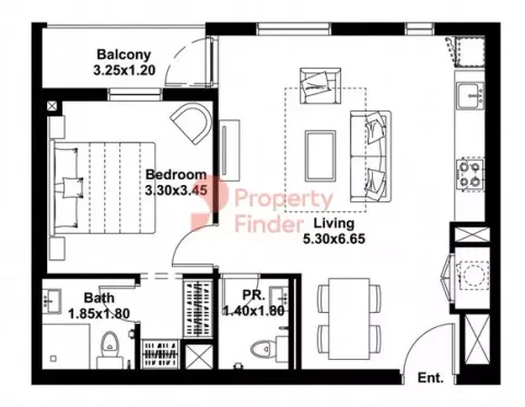Floor plan, 1 Bed, 658 sq ft