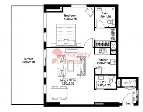 Floor plan, 1 Bed, 1,048 sq ft