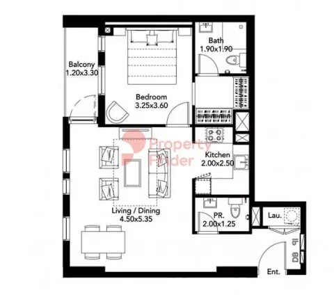 Floor plan, 1 Bed, 735 sq ft