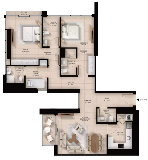 Floor plan, 2 Beds, 1,252 sq ft