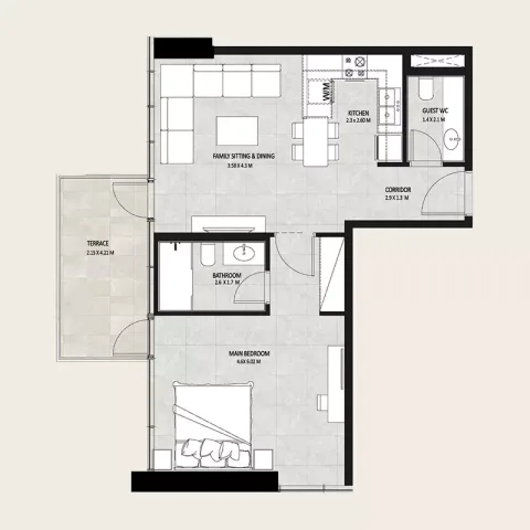 Floor plan, 1 Bed, 645 sq ft