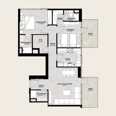 Floor plan, 3 Beds, 1,161 sq ft