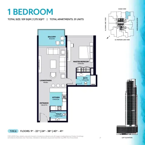 Floor plan, 1 Bed, 1,175 sq ft