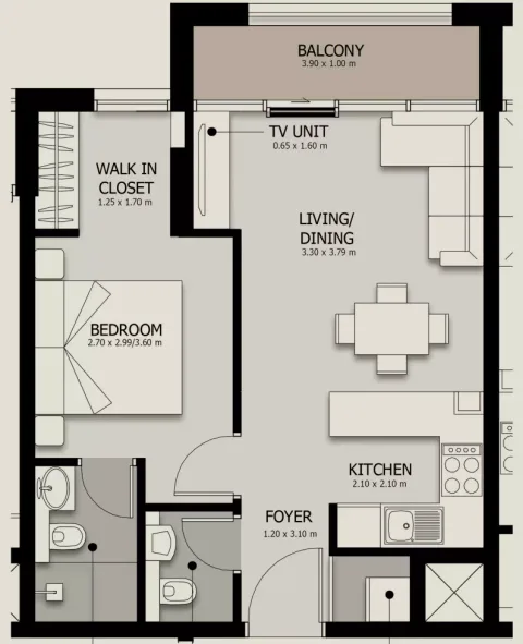 Floor plan, 1 Bed, 643 sq ft