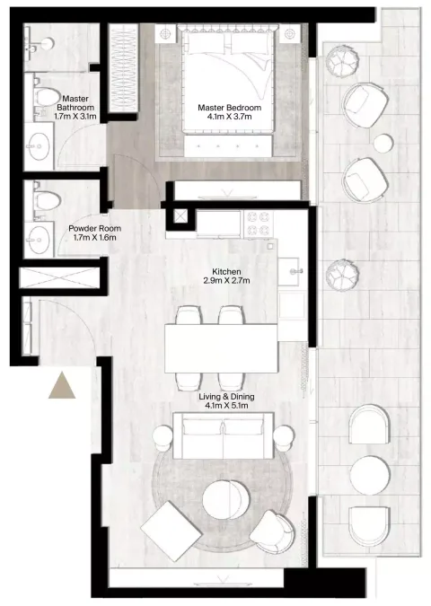Floor plan, 1 Bed, 970 sq ft
