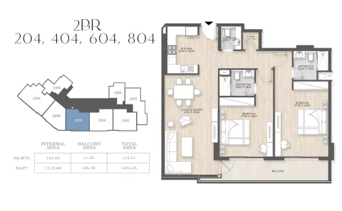 Floor plan, 2 Beds, 1,242 sq ft