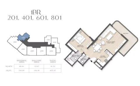 Floor plan, 1 Bed, 877 sq ft