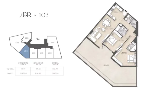 Floor plan, 2 Beds, 1,967 sq ft